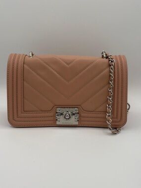 Quilted Chevron Leather Shoulder Bag in Nude